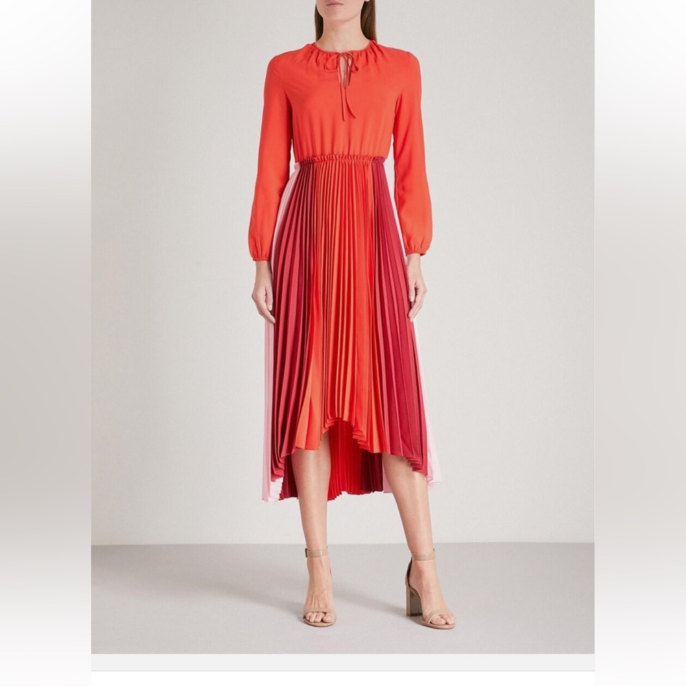 Maje Reona Color Block Red And Pink Pleated Dress size 2